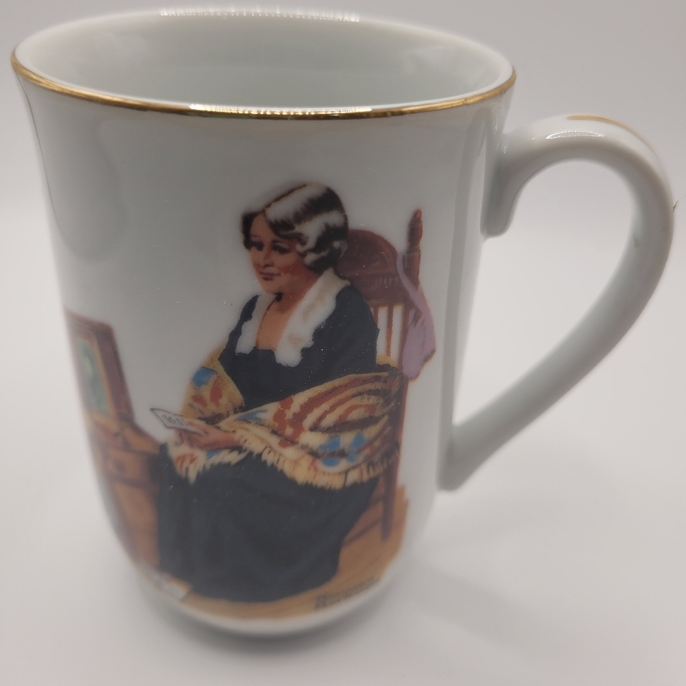 Set Of 4 Antique Norman Rockwall Ceramic Mugs/cups Gold Trim In Boxes EXCELLENT - Picture 5 of 8